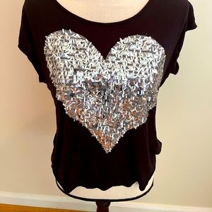 The Classic Black Top with Silver Sparkle Heart